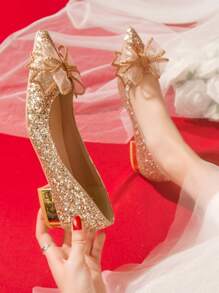 Glitter & Sequin Decor Court Pumps - Gold - View 4