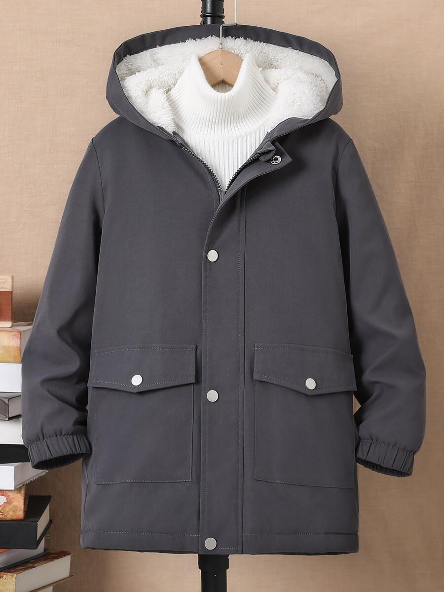 男孩1入組翻蓋口袋毛絨內襯連帽外套