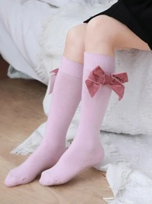 Niñas Calcetines altos con diseño de lazo - Rosa - Ver 1