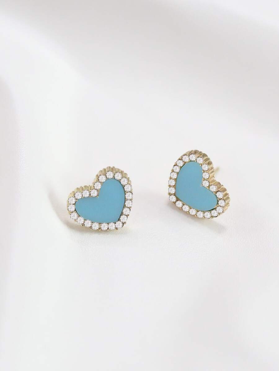 Pendientes de tachuela con diseño de diamante de imitación con corazón