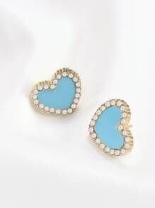 Pendientes de tachuela con diseño de diamante de imitación con corazón