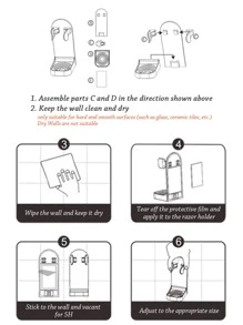 1 pieza de plástico Maquinilla de afeitar Estante de almacenamiento de baño - Negro - Ver 6