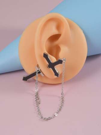 1入組交叉和鏈條裝飾耳環