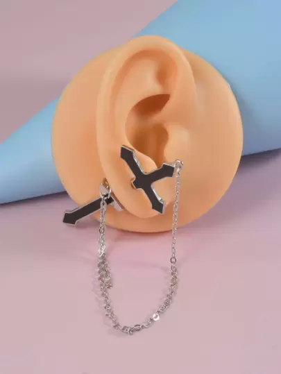 1入組交叉和鏈條裝飾耳環