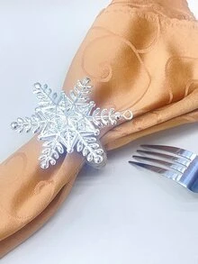 6pcs Snowflake Decor Napkin Ring - White - View 2