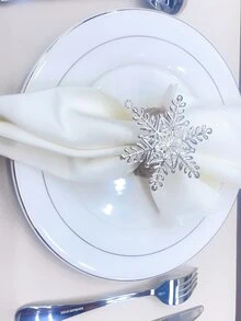 6pcs Snowflake Decor Napkin Ring - White - View 4