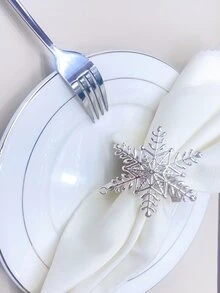 6pcs Snowflake Decor Napkin Ring - White - View 5