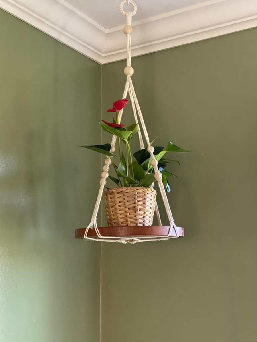 1pc Bead Decor Woven Plant Hanger - Multicolor - View 1