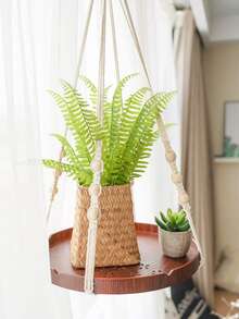 1pc Bead Decor Woven Plant Hanger - Multicolor - View 5