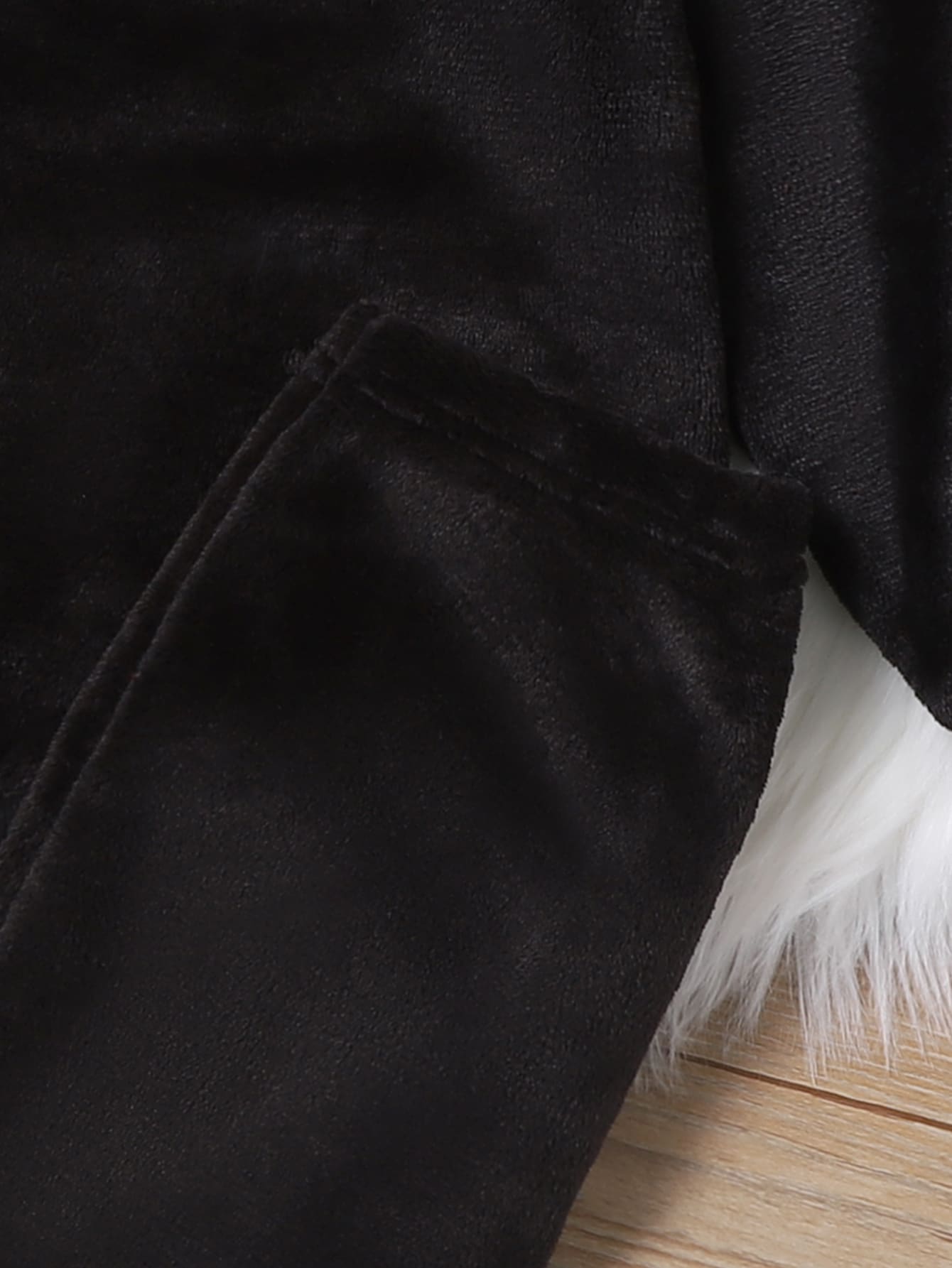 Girls Heart And Rainbow Embroidery Teddy Pullover With Pants - Black - View 5