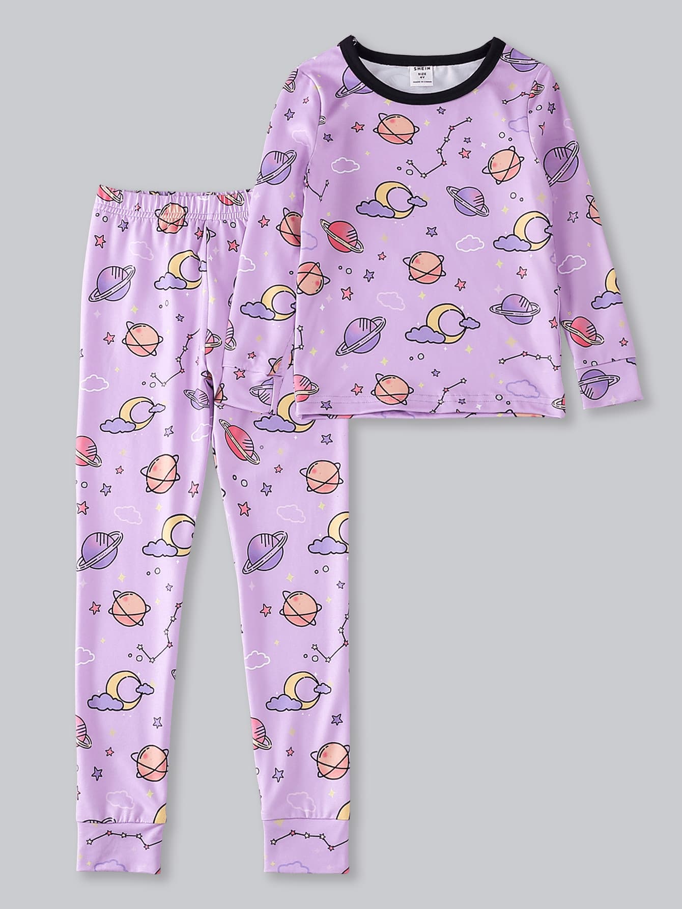 Toddler Girls Cartoon Graphic Contrast Binding Snug Fit PJ Set - Lilac Purple - View 1