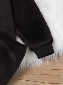 Girls Heart And Rainbow Embroidery Teddy Pullover With Trousers - Black - View 6