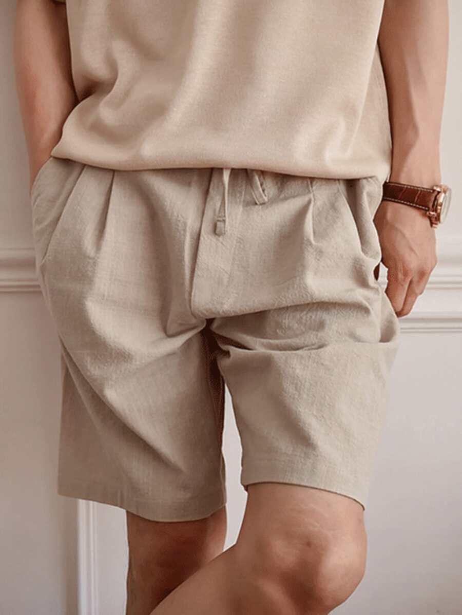 DAZY Men Solid Slant Pocket Plicated Detail Khaki Shorts - Khaki - View 1