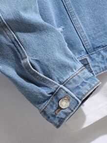 Manfinity 男士圖案貼布細節牛仔夾克不帶T恤 - 淺色水洗藍 - 查看 5