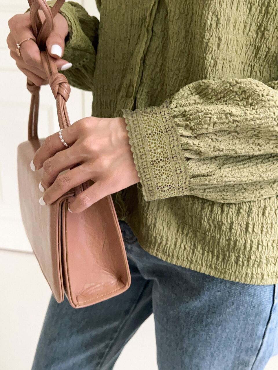 V-Neck Puff Sleeve Solid Blouse,Fall Clothes Long Sleeve Top