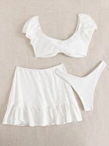 Summer Beach 3packs Schiffy Twist Bikini Set & Ruffle Skirt