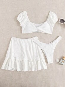 Summer Beach 3packs Schiffy Twist Bikini Set & Ruffle Skirt