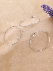 3入組愛心細節手鐲,不銹鋼首飾類 - 銀色 - 查看 1