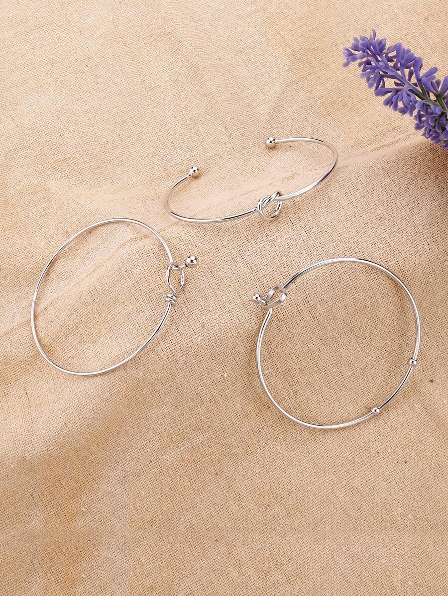 3入組愛心細節手鐲,不銹鋼首飾類 - 銀色 - 查看 1