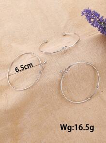 3入組愛心細節手鐲,不銹鋼首飾類 - 銀色 - 查看 3