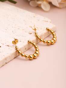 極簡風格圓耳環 - 金黃色 - 查看 5