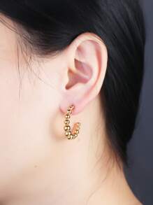 極簡風格圓耳環 - 金黃色 - 查看 2