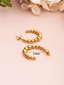 極簡風格圓耳環 - 金黃色 - 查看 3
