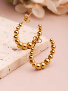 極簡風格圓耳環 - 金黃色 - 查看 1