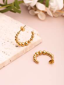 極簡風格圓耳環 - 金黃色 - 查看 4