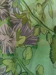 ROMWE Hippie Floral Print Tie Back Halter Top - Green - View 5