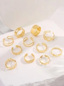11pcs Butterfly & Heart Decor Cuff Ring - Yellow Gold - View 2