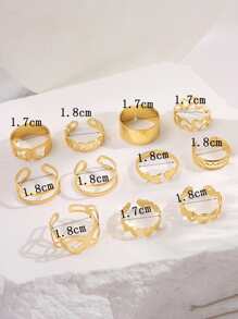 11pcs Butterfly & Heart Decor Cuff Ring - Yellow Gold - View 3