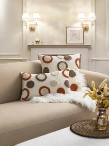 1/2 Vỏ gối nhung thêu họa tiết tròn, Vỏ gối trang trí họa tiết hoa Chenille mềm mại cho phòng ngủ, phòng khách, ghế sofa, thích hợp cho ngày lễ, tiệc tối, sân vườn, 30*50cm, 45*45cm - Màu be - Xem 9