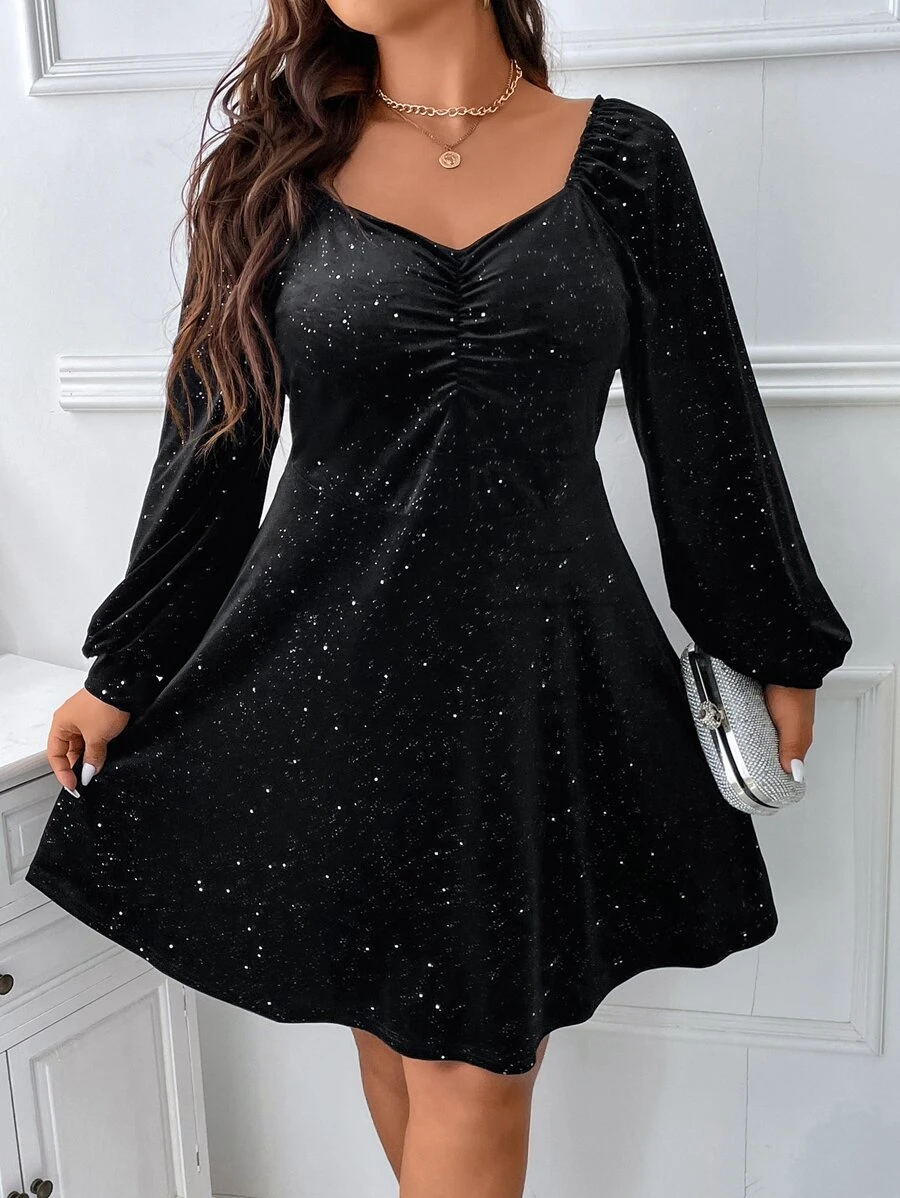 SHEIN Clasi Đầm Plus Size Xù Đồ họa Buổi tiệc - màu đen - Xem 1