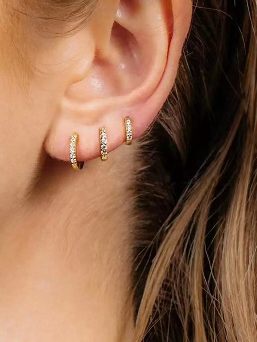 3pcs Cubic Zirconia Hoop Earrings - Yellow Gold - View 1