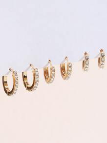 3pcs Cubic Zirconia Hoop Earrings - Yellow Gold - View 2