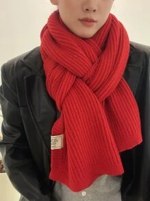 1入組女士素色針織長款圍巾適用於秋天和冬天日常穿著 - 紅色 - 查看 1