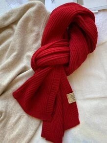 1入組女士素色針織長款圍巾適用於秋天和冬天日常穿著 - 紅色 - 查看 3