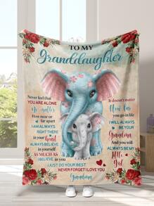 大象和標語圖案毯子 - 彩色 - 查看 1