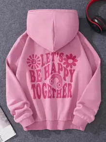 Áo nỉ in hình hoạt hình và khẩu hiệu dành cho bé gái tuổi teen - Bụi hồng - Xem 1