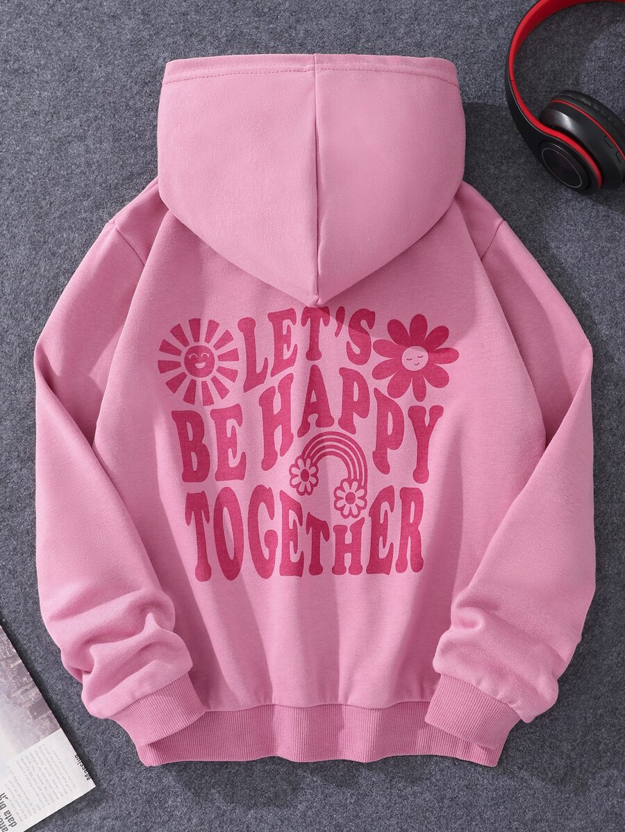 Áo nỉ in hình hoạt hình và khẩu hiệu dành cho bé gái tuổi teen - Bụi hồng - Xem 1