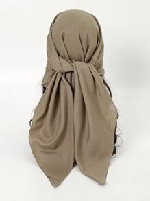 1pc Monochrome Scarf Women's Fashionable Solid Color Head Scarf - Khaki - View 1