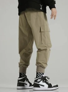 Manfinity Hypemode Men Patched Flap Pockets Cargo Trousers - Khaki - View 2