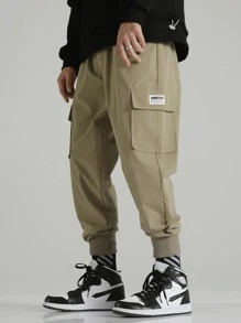 Manfinity Hypemode Men Patched Flap Pockets Cargo Trousers - Khaki - View 3