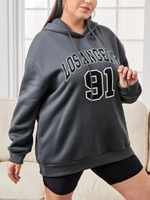 CovetEZ 加大码字母图案落肩抽绳保暖卫衣 - 深灰色 - 查看 5