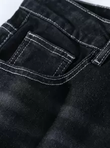 Manfinity Roughcore Men Cotton Bleach Wash Ripped Frayed Jeans - Black - View 4