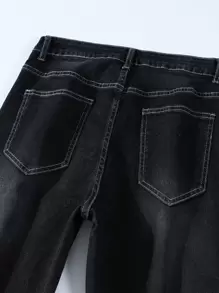 Manfinity Roughcore Men Cotton Bleach Wash Ripped Frayed Jeans - Black - View 7