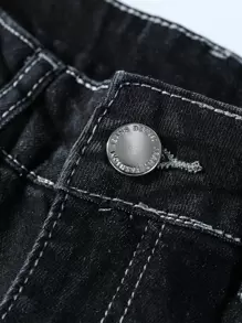 Manfinity Roughcore Men Cotton Bleach Wash Ripped Frayed Jeans - Black - View 3