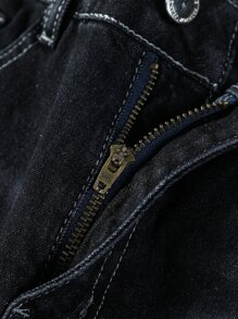 Manfinity Roughcore Men Cotton Bleach Wash Ripped Frayed Jeans - Black - View 5