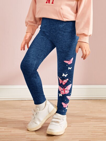 SHEIN 1 pieza Leggings minimalistas con estampado de letras de color azul marino ajustados, esenciales para primavera y otoño para niñas mayores